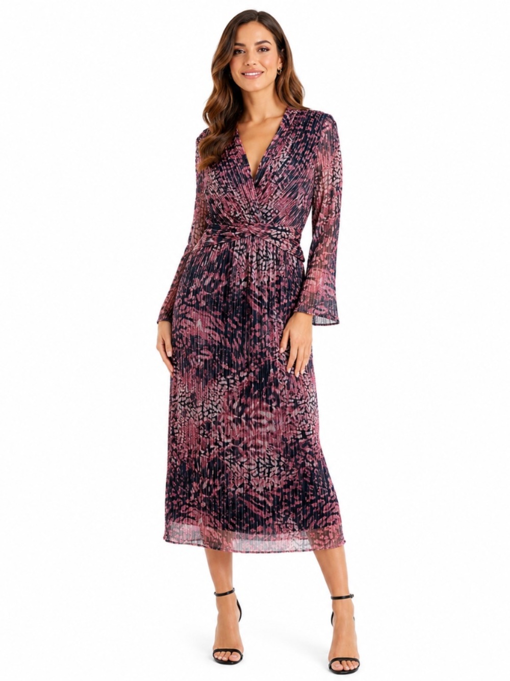 Anne Klein - Lotus Pink‎ Multi Metallic Twist Front Midi Dress